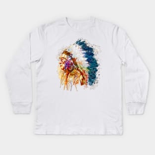 Native American Chief Side Face Kids Long Sleeve T-Shirt